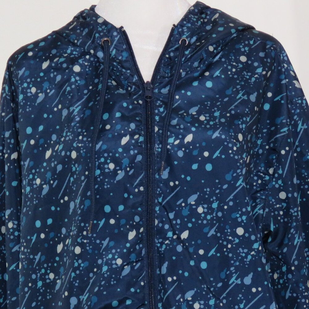 Beautiful Giant Blue Water Drops Light Weight Hooded Rain Jacket Size L (C1132)